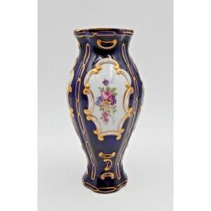 Royal Dux Countess Collection Cobalt Blue Gold Hand Painted Vase Czechoslovakia